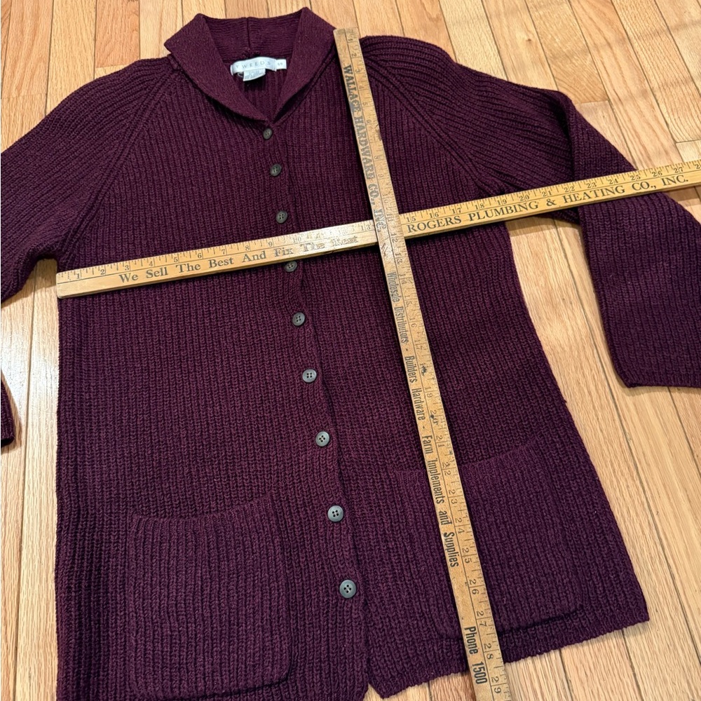 Tweeds Deep Purple Plum Cardigan Sweater Front Pockets Silk Wool Cotton - Picture 4 of 6